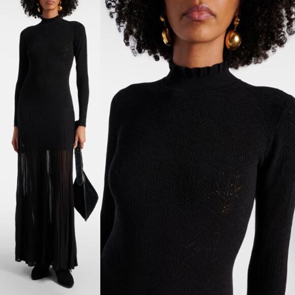 Isabel Marant | NWT Gisole Dress in Black Pointelle Knit A-line Maxi FR 34 US 2 - Picture 2 of 16